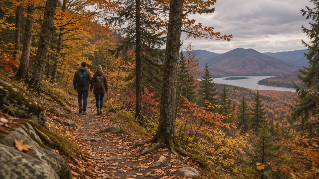 Illustration of two people walking an autumn trail for a guide to opioid treatment with NYSHIP.