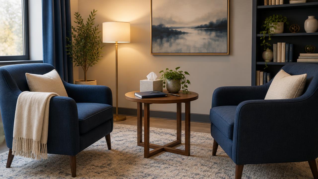 Illustration of a quiet counseling office for a guide to cocaine and stimulant treatment with NYSHIP.